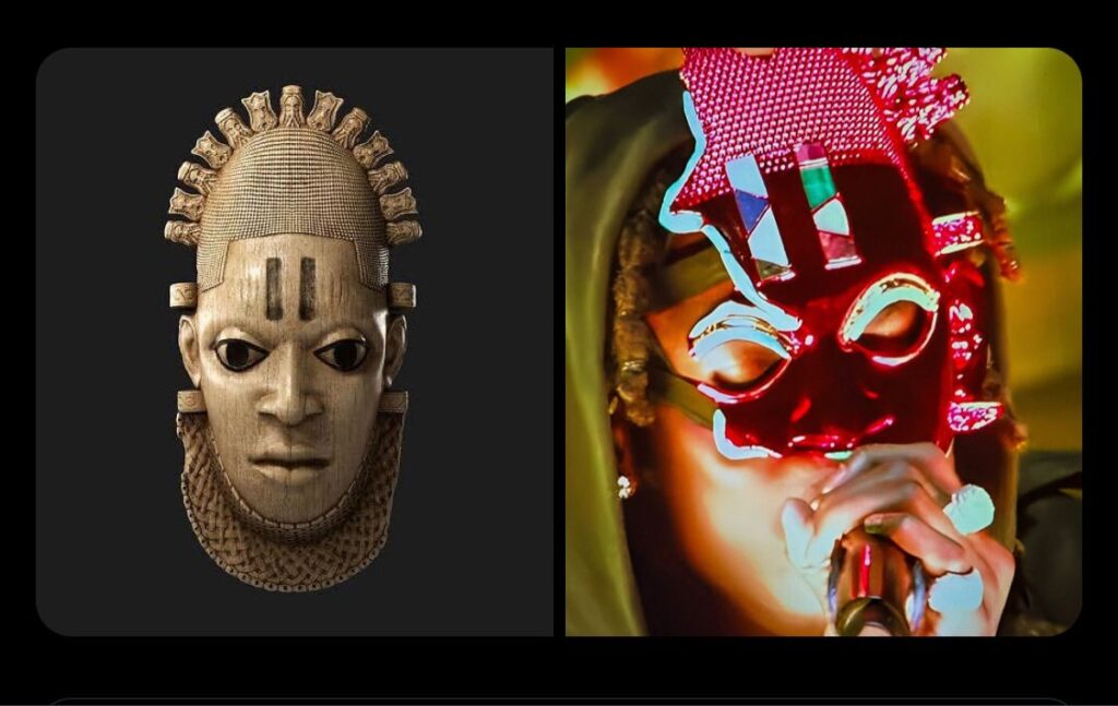 Queen idia mask worn by Rema